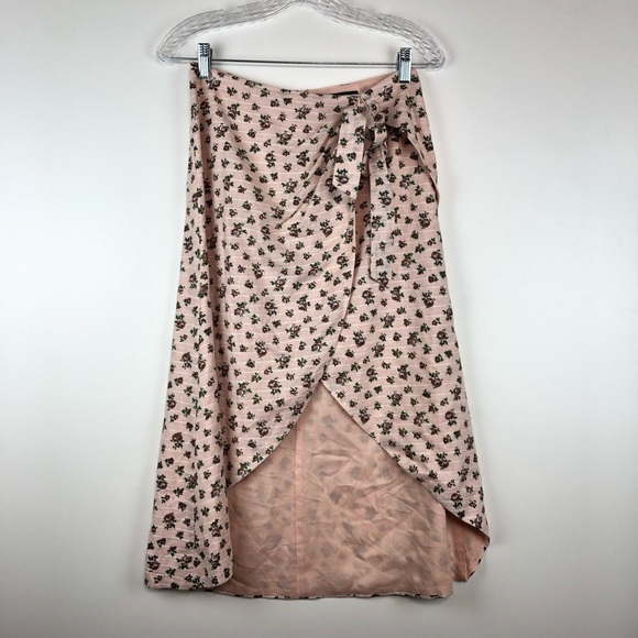Majorelle Floral Pink MIDI Faux Wrap Skirt Small Draped - Picture 2 of 8